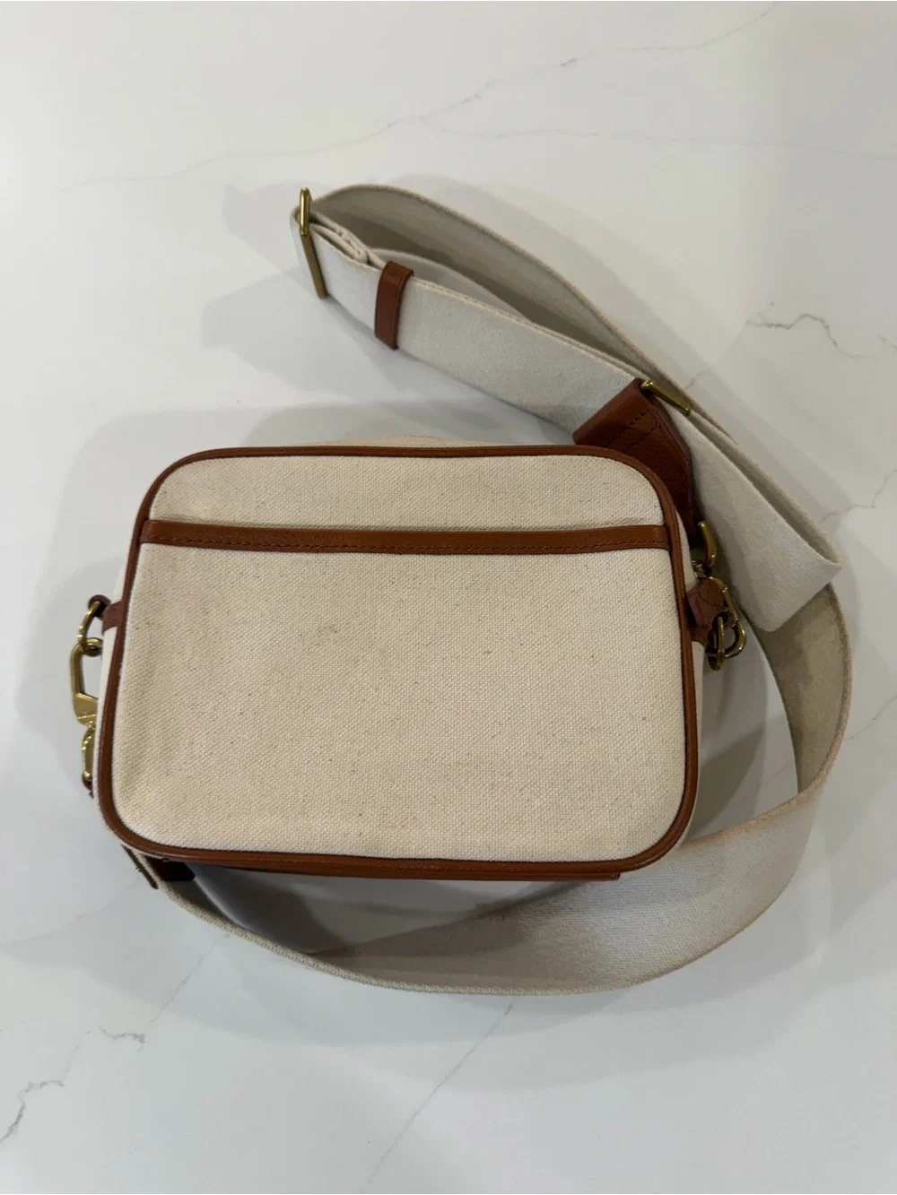 J. Crew Cream Canvas Belt Bag with Brown Trim